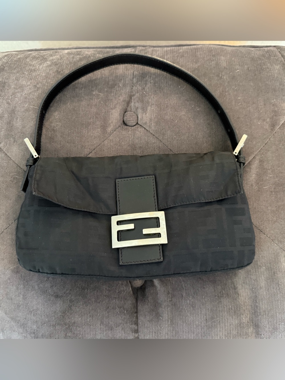 Vintage Fendi Black Baguette Shoulder Bag with Silver-Tone Buckle